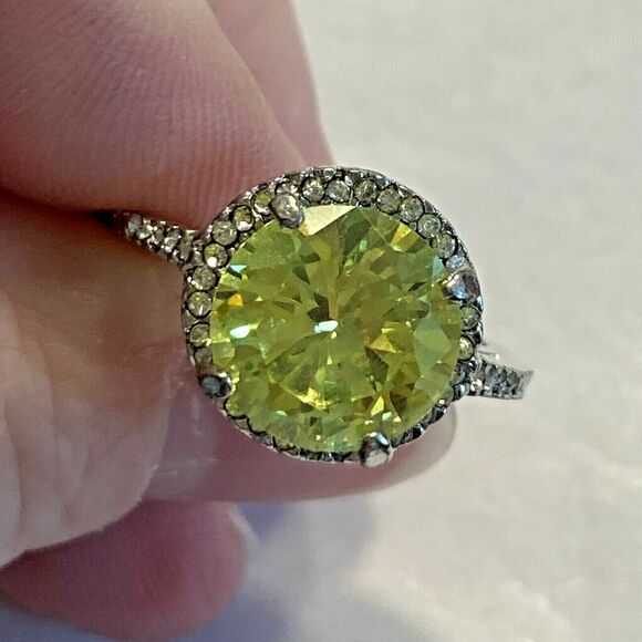 Silver Cocktail Ring 5.5 Chartreuse Green & White - Picture 2 of 5